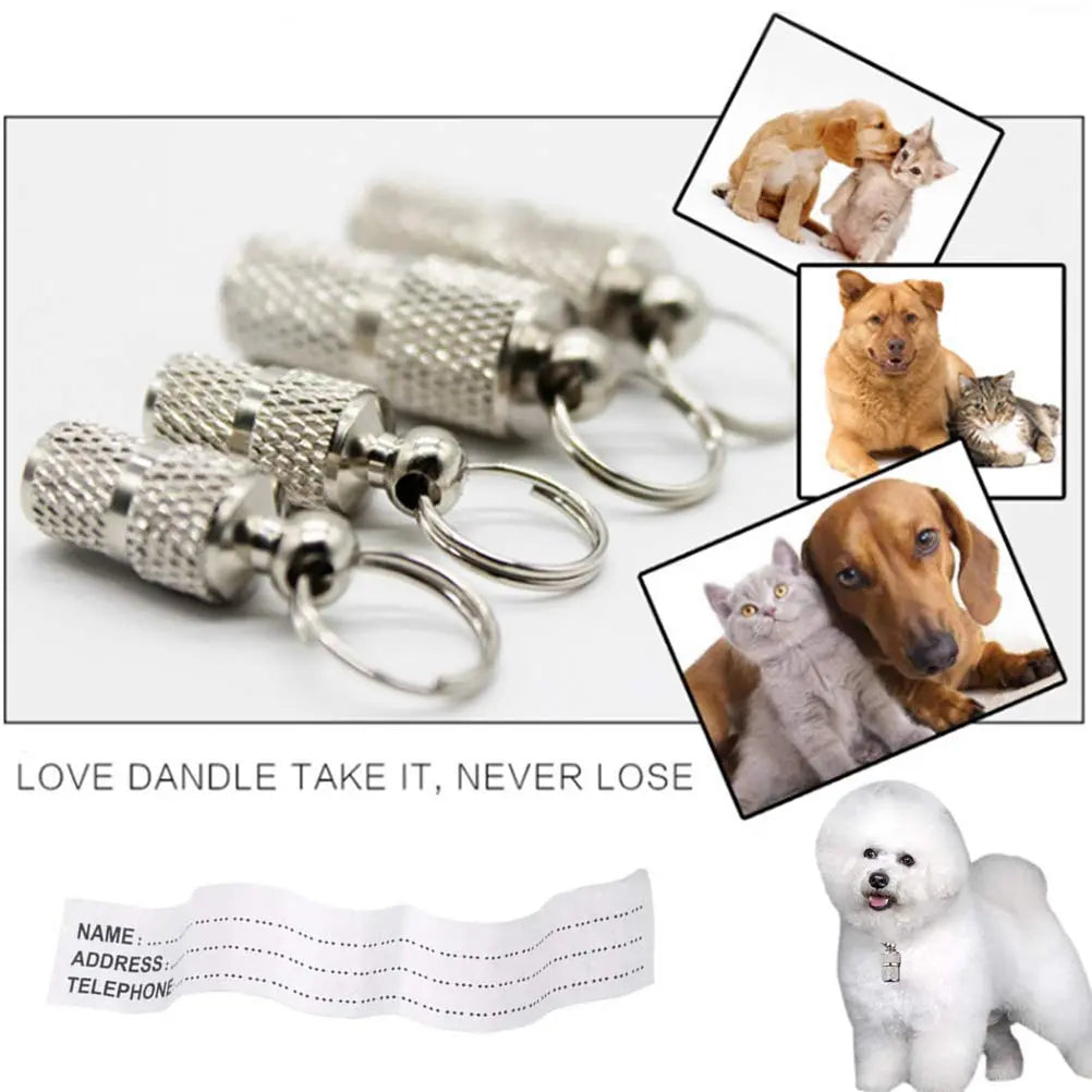 Pet Name Address Label Tag Storage Capsule Shape Dog Collar Hanging Pendant For Dog Pet Supplies