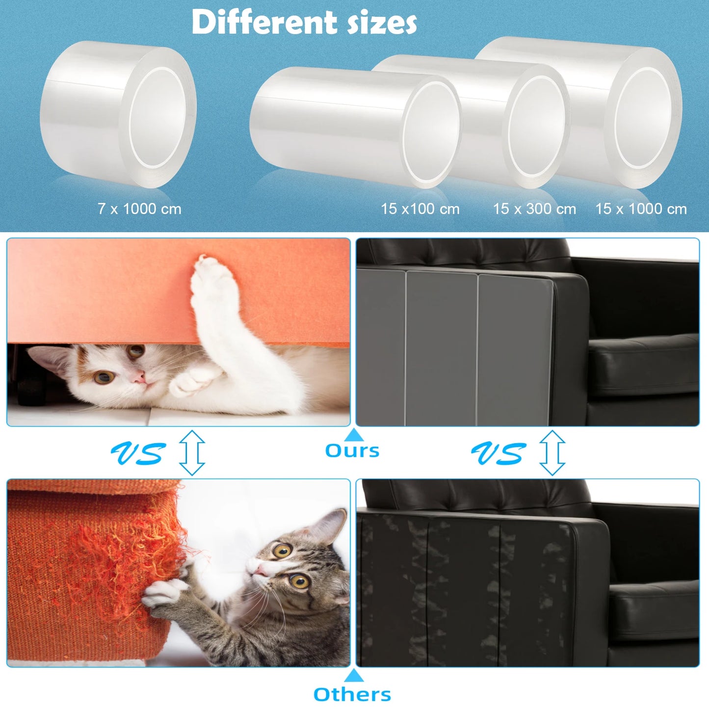 4Sizes Transparent Cat Anti-scratch Sticker Tape Roll Furniture Guard Couch Protector Sofa Scratch Prevention Clear Pet Claw Pad