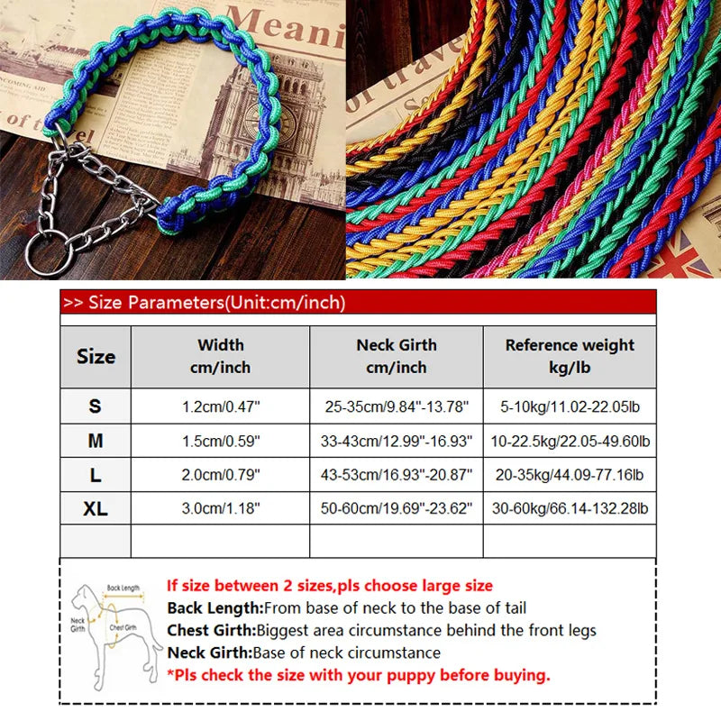 Heavy Duty Pet Dog Collar Leash Set Adjustable Obedience P Chain Collar Nylon Dog Leash Strap Lead Rope for Medium Large Dogs