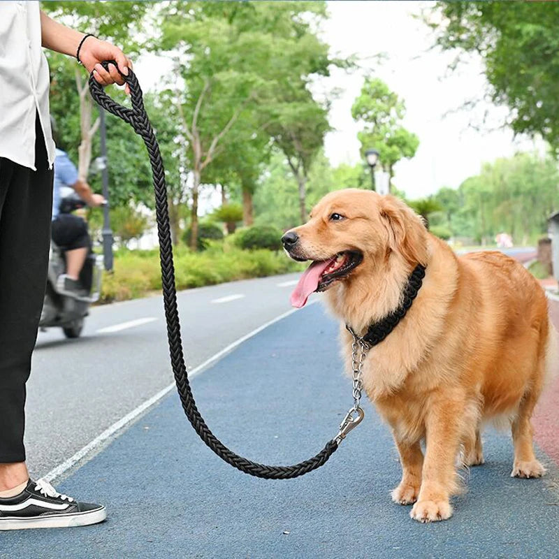 Heavy Duty Pet Dog Collar Leash Set Adjustable Obedience P Chain Collar Nylon Dog Leash Strap Lead Rope for Medium Large Dogs