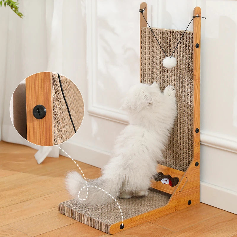 L-shaped Cat Scratcher with Interactive Toys Healthy Corrugated Paper Scratcher Cardboard Wooden Cats Grinding Claws Products