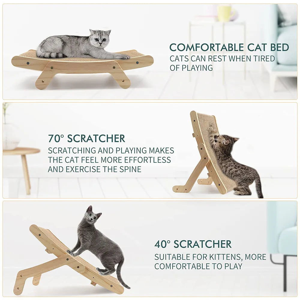 Cat Scratcher Cardboard with Solid Wooden Frame, Durable Scratching Bed, Reversible Furniture for Indoor Cats, 5 in 1