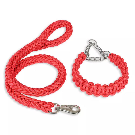 Heavy Duty Pet Dog Collar Leash Set Adjustable Obedience P Chain Collar Nylon Dog Leash Strap Lead Rope for Medium Large Dogs