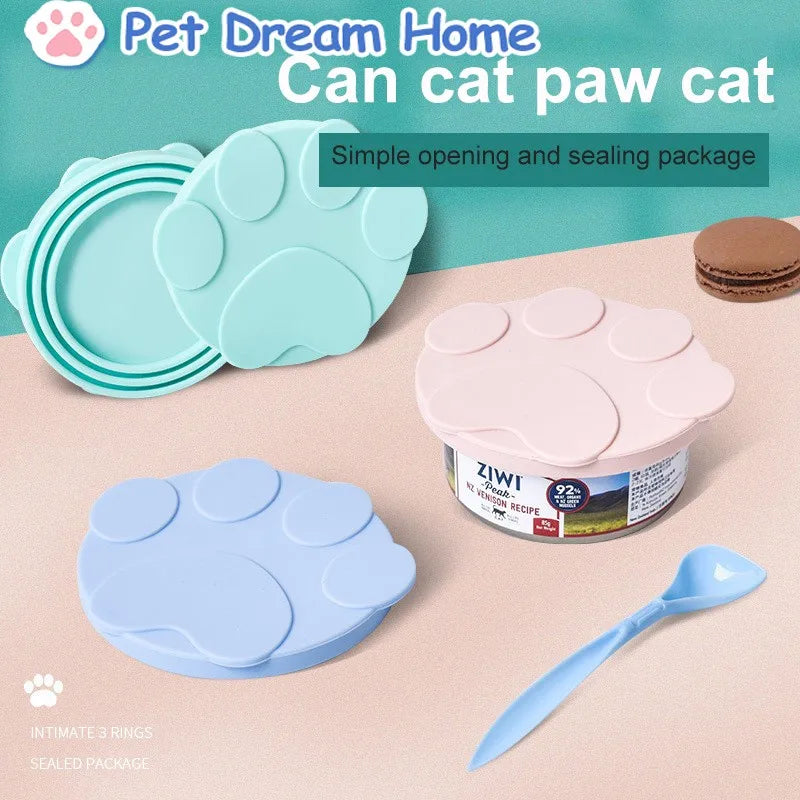 Portable Silicone Dog Cat Canned Lid 2-in-1Food Sealer Spoon Pet Food Cover Storage Fresh-keeping Lids Bowl 8.9cm 7.3cm 6.5cm