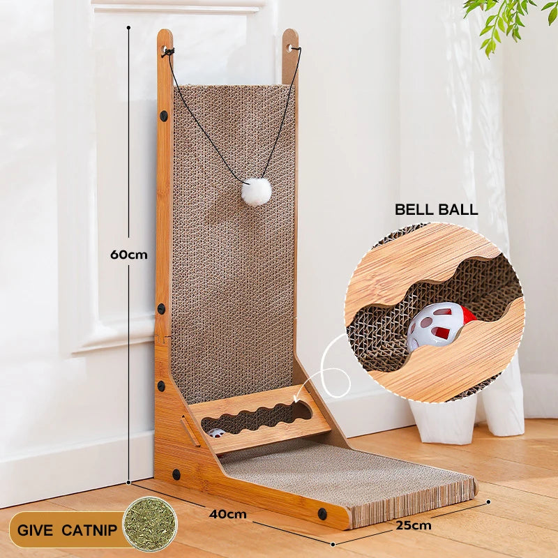 L-shaped Cat Scratcher with Interactive Toys Healthy Corrugated Paper Scratcher Cardboard Wooden Cats Grinding Claws Products