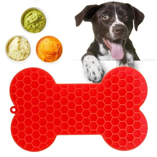 Dog Lick Mat Bone-shaped Silicon Licking Mat With Suction Dog Lick Slow Feeder Licky Mat For Pet Bathing Distraction Pads