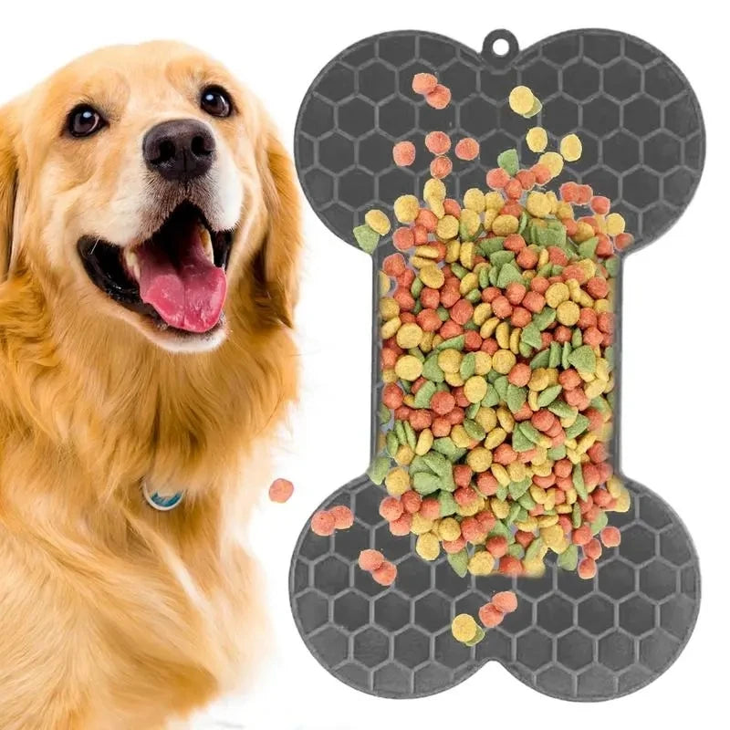 Dog Lick Mat Bone-shaped Silicon Licking Mat With Suction Dog Lick Slow Feeder Licky Mat For Pet Bathing Distraction Pads