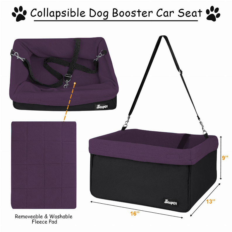 JESPET & GOOPAWS Dog Booster Seats for Cars, Portable Dog Car Seat Travel Carrier with Seat Belt for 24lbs Pets