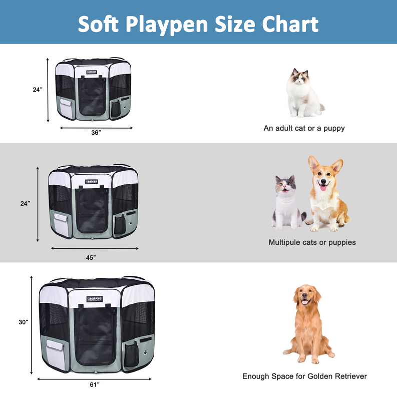 JESPET Pet Dog Playpens 36", 45" & 61" Portable Soft Dog Exercise Pen Kennel with Carry Bag for Puppy Cats Kittens Rabbits, Indoor/Outdoor Use