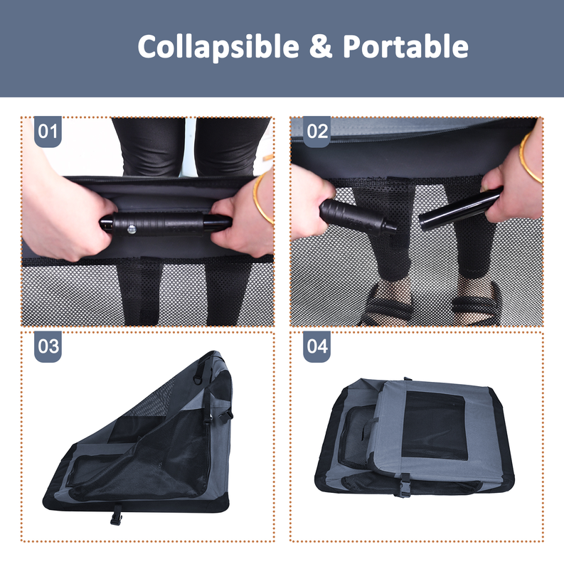 JESPET Soft Pet Crates Kennel, 3 Door Soft Sided Folding Travel Pet Carrier with Straps and Fleece Mat for Dogs, Cats, Rabbits, Indoor/Outdoor Use with Grey, Blue & Beige, Black