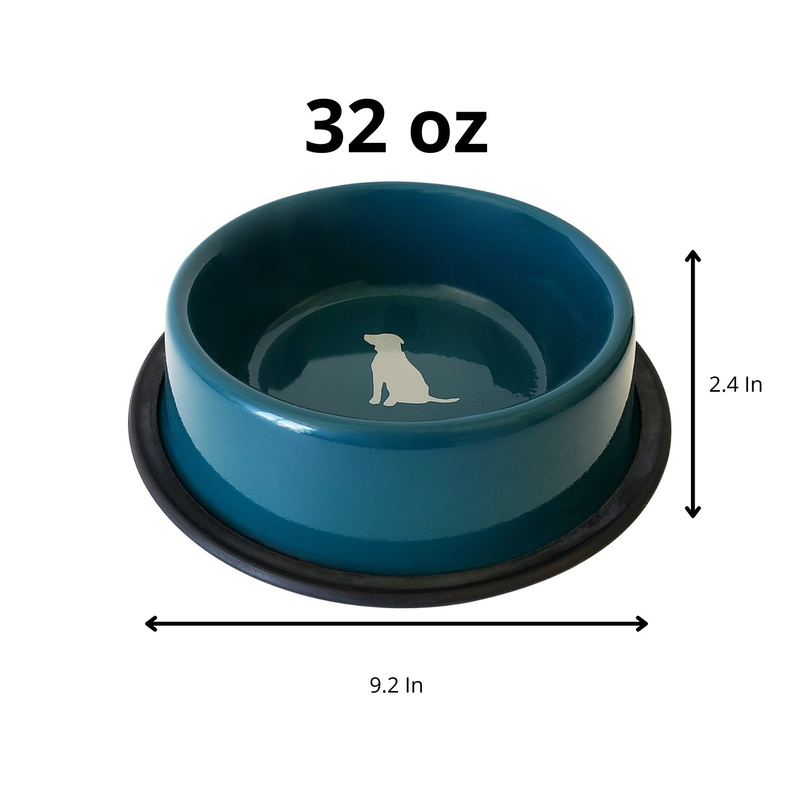Nonskid Dog Bowl with Cool Gray Dog Silhouette