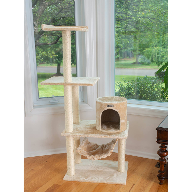 GleePet 59-Inch Cat Tree Real Wood Cat Condo for Indoor Pets