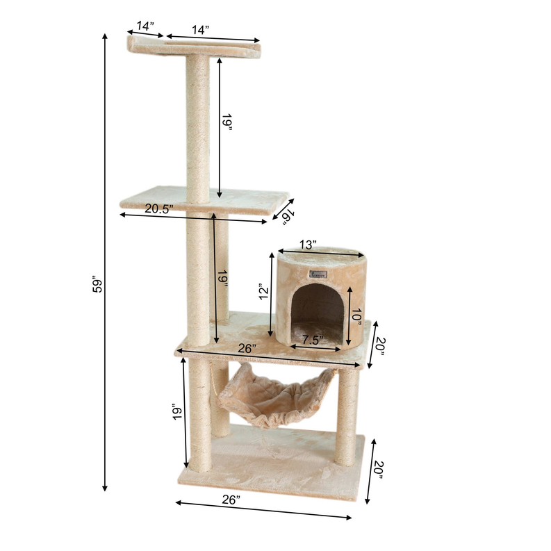 GleePet 59-Inch Cat Tree Real Wood Cat Condo for Indoor Pets