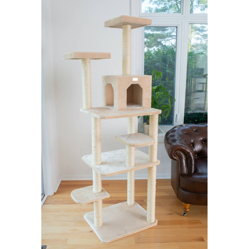 GleePet Real Wood 74-Inch Cat Tree With Seven Levels, Beige