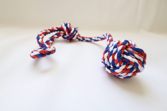 Old Glory Red Dog Rope Toy, handmade dog toys, fun toys